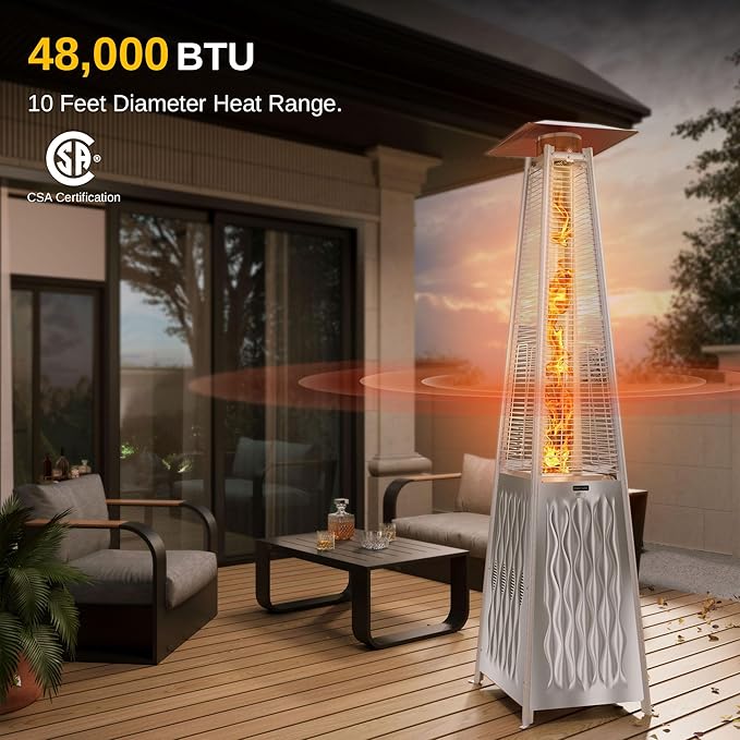 EAST OAK Pyramid Patio Heater, 48,000 BTU Outdoor Heater All Stainless Steel, Quartz Glass Tube Propane Heater for Commercial & Residential, Triple Protection System With Wheels, 2024