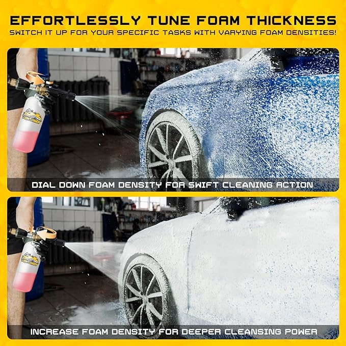 Foam Cannon Kit, 1L Bottle Snow Foam Cannon with 5 Pressure Washer Nozzle Tips, 1/4 Inch Quick Connector, Compatible with Gas Pressure Washers&Electric Pressure Washers