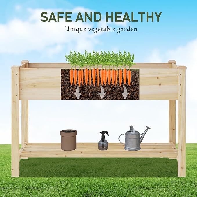 Wooden Raised Garden Bed ，Planter Box with Legs, Wooden Planter -Grow Herbs and Vegetables Outdoors – Naturally Rot-Resistant - Unmatched Strength Lasts Years (Natural-M)