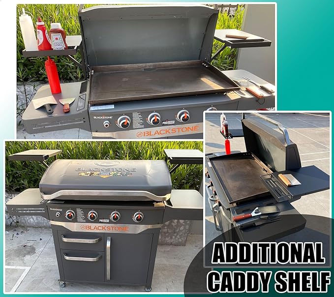Upper Side Shelf with Griddle Caddy for 36″/28″/28XL Blackstone Griddles, Large Griddle Side Table with Bottle Holder for Easy Access, Blackstone Grill Accessories, Black (1 Pack)
