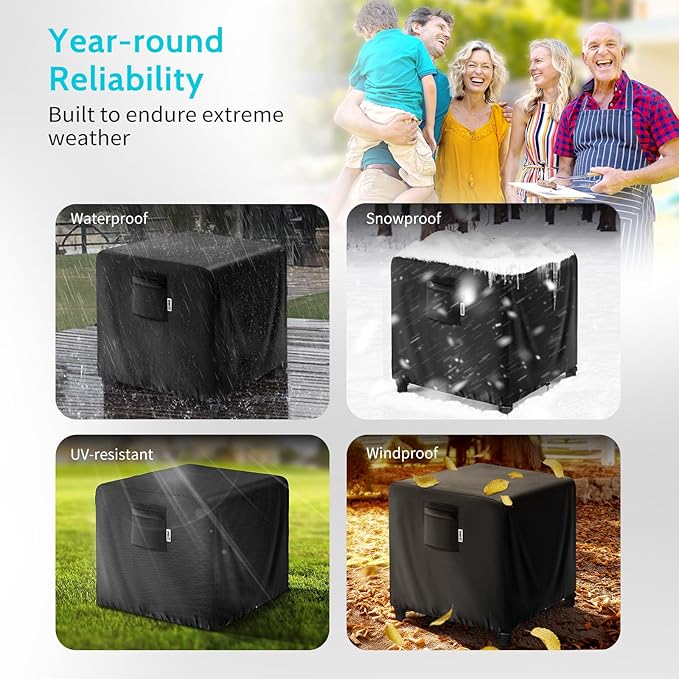 28" Square Fire Pit Cover – Heavy-Duty Waterproof Oxford, Buckle Straps, Air Vents & Drawstring – Windproof & UV-Resistant for Worry-Free Year-Round Protection on Patio Fire Pits & Tables