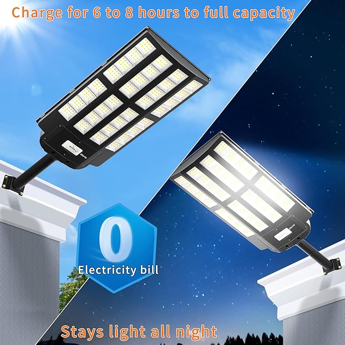 Ofuray Of-6200W Solar Street Lights Outdoor, 620000LM Solar Security Flood Light Parking Lot Lights Dusk to Dawn, 6500k Waterproof Led with Remote Control Motion for Street,Court,Barn