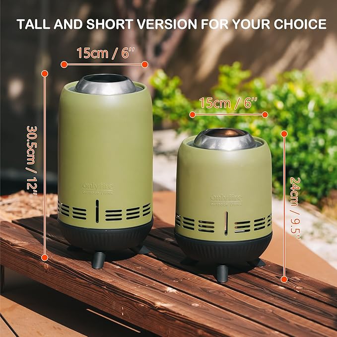 ONLYFIRE OUTDOOR LIVING 12" Tabletop Fireplace with Carrying Bag, Portable Fire Pit for Camping RV Tailgating Patio Backyard Bonfire, Smokeless Camp Stove, Stainless Steel, #FP054 Green