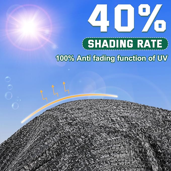 Kesfitt Garden 40% Shade Cloth, Resistant Sun Shade Net 20x48FT, Mesh Tarp with HDPE Material and Reinforced Grommets Shade Trap for Greenhouse, Plant, Pergola, and Backyard Patio Sunshade