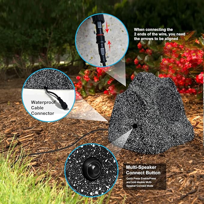 Herdio 8" Outdoor Rock Bluetooth Speakers IPX7 Waterproof Wired Max Power 1200 Watt All Weather for Deck Pool Backyard Patio Garden (2 Pair Black)