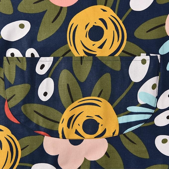 2 Pack Floral Apron for Women with Pockets, Adjustable Cotton Chef Aprons for Kitchen, Cooking, BBQ & Grill