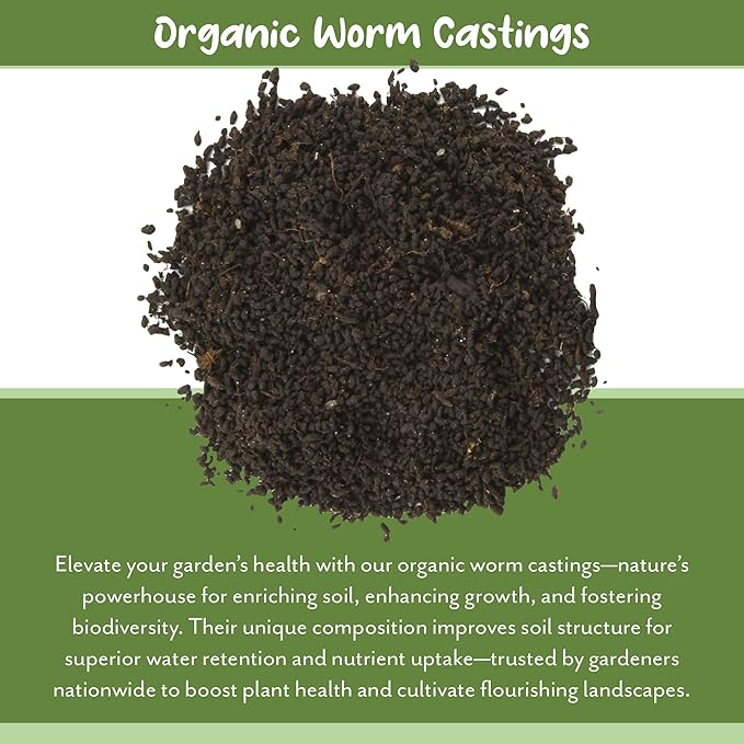 Premium Organic Worm Castings (1 Pound); 1QT All Natural Soil Additive, Builder, and Fertilizer