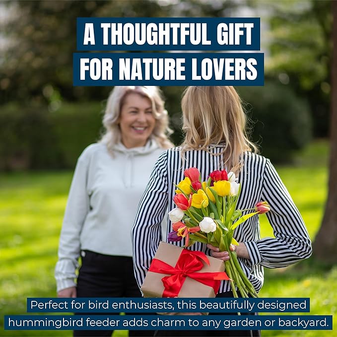 MEKKAPRO Hummingbird Feeders for Outdoors Glass - Red Hummingbird Feeders for Outdoors, Metal Ring, Bee-Proof Design, Easy Assembly, Red Hummingbird Feeder 10 oz