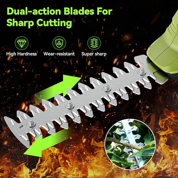 Hedge Trimmer Cordless, 2 in 1 Handheld Hedge Shears Electric Hedge Trimmer with 2 Pack 20V Rechargeable Battery and Charger Included, Small Grass Trimmer Garden Tools for Tree, Garden, Lawn, Yard