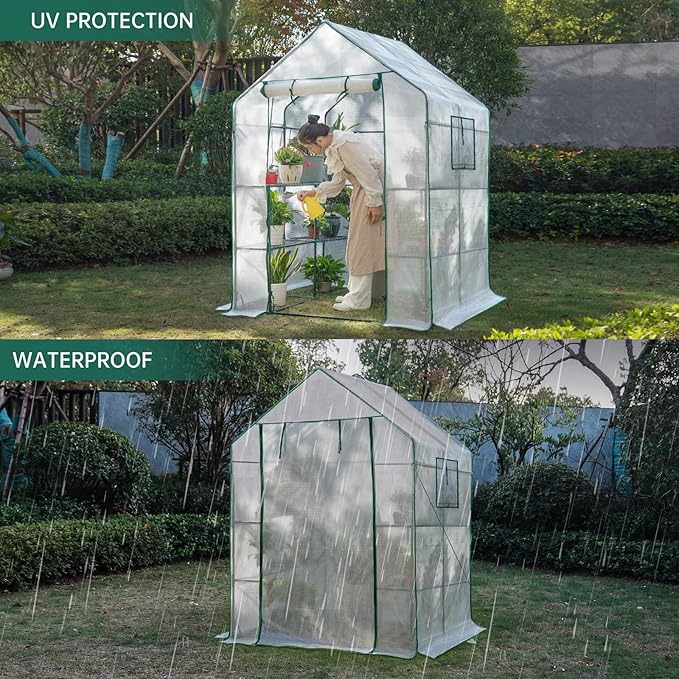 Greenhouses for Outdoors,Portable Walk in Greenhouse for Garden Plants That Need Frost Protection and Away from Pests,Animals(56"x55"x78")-White