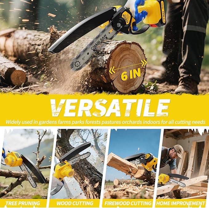 Mini Electric Chainsaw,6inch Mini Chainsaw Cordless,With Battery Level Display,Equipped With 2 21V2.0Ah Batteries and 3 Chains for Tree Trimming Wood Cutting, Best Gifts for Dad, Husband