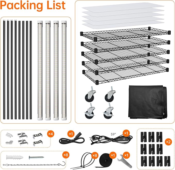 Indoor Greenhouse with Grow Light, Plant Stand with 4 Pack 24W Full Spectrum Plant Lights , Plant Shelf with Tent for Indoor Plant, Seed Starting, Seed Tray, 29.5"x13.8"x59"