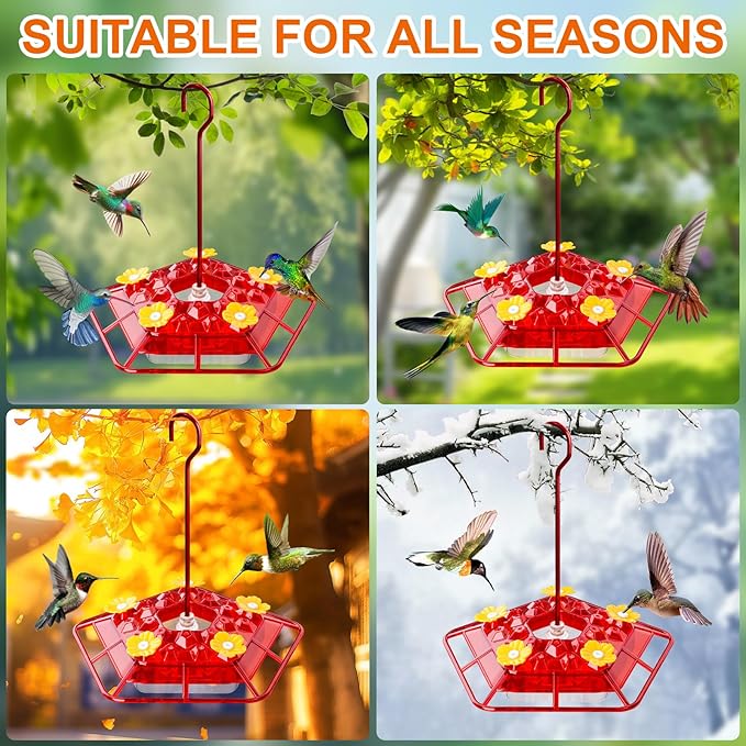 WINTS 25 Feeder Ports Hummingbird Feeder for Outdoors Hanging 10 OZ Plastic Hummingbird Feeders with Perch Built-in Ant Moat for Garden Patio Lawn Window Decor Gifts for Women Mom,Red