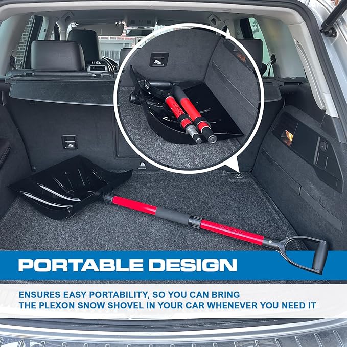 PLEXON Snow Shovel for Driveway, Snow Shovel for Car, Lightweight for Snow Removal, Home Garage, 47" Ergonomic, Plastic with D-Grip Handle