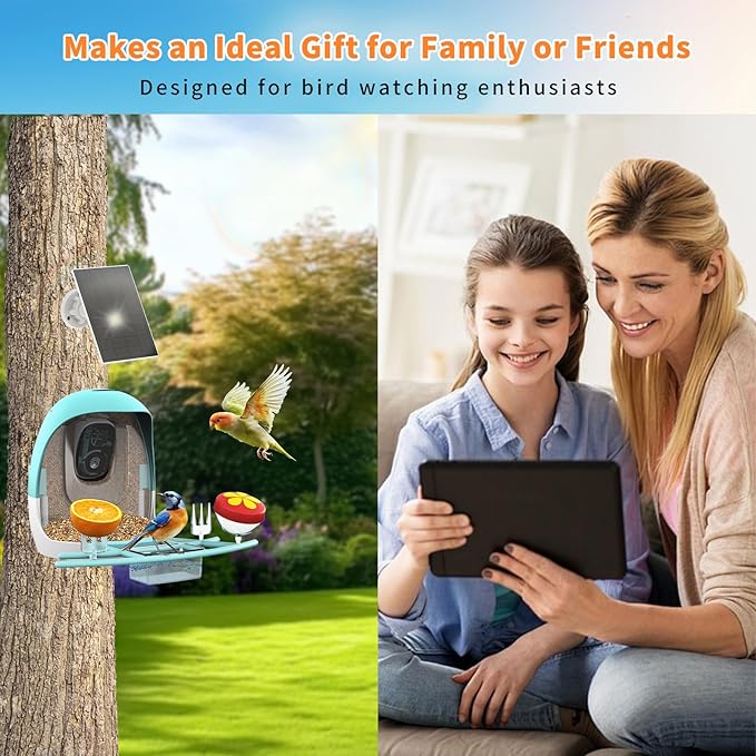 2025 New Smart Bird Feeder with Camera, 2.4GHz WiFi Solar Bird Feeder - 2K HD Live Video Camera AI Identify Birds, Instant Arrival Alerts, Birds Lover Gifts