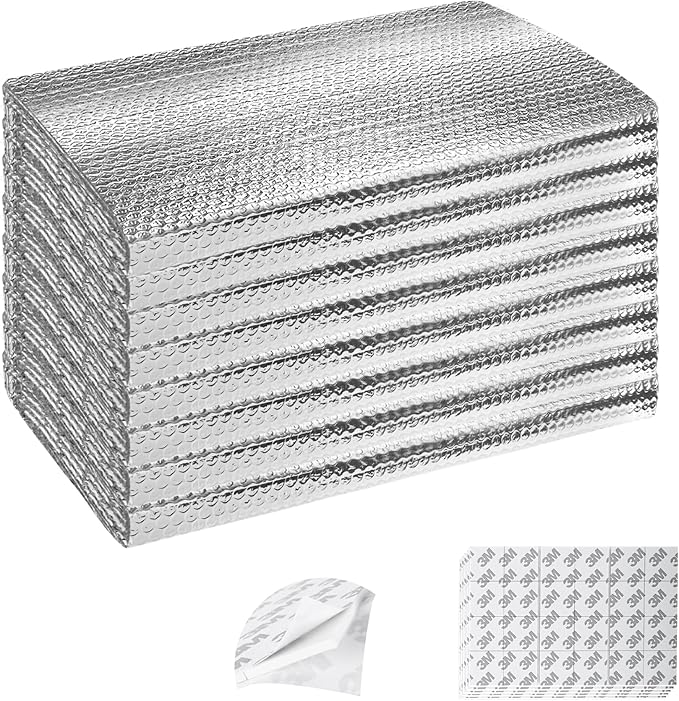 ToLanbbt Garage Door Insulation Kit 8P Double Bubble Window Heat Insulation Panels, 6MM 24" x 48" Reflective Aluminum Foil Summer/Winter Barrier Sheets with 120 Adhesive Tapes for Garage Attic Wall