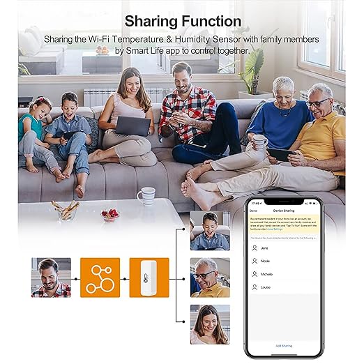 PHOVOLT WiFi Hygrometer Thermometer Sensor for Home, Indoor Outdoor Wireless Temperature Humidity Sensor Monitor with Remote App Notification Alert, Work with Tuya app, for Home Greenhouse (1-Pack)