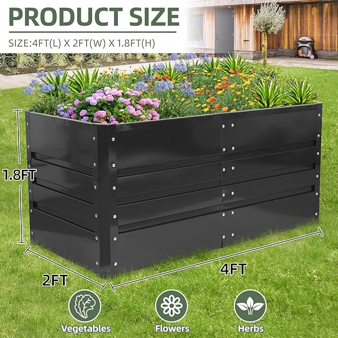 1MORE Raised Garden Bed- 4x2x1.8ft Planter Garden Boxes Outdoor, Raised Beds for Gardening, Large Metal Garden Bed Kit for Vegetables Flower, Deep Root Planter Raised Beds with Tools.Gray