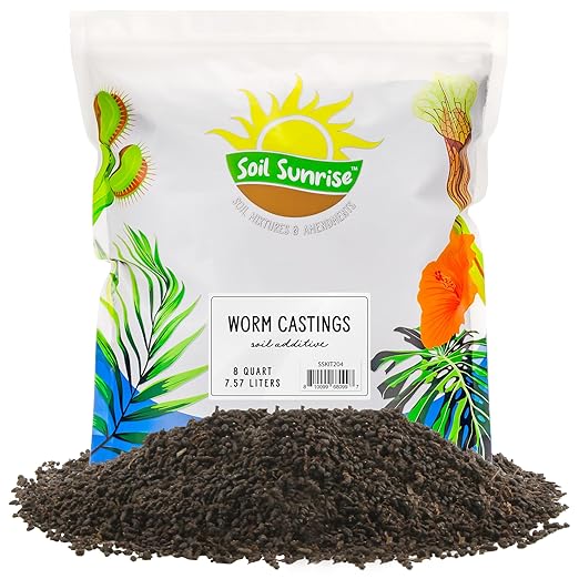 Premium Organic Worm Castings (8 Pounds); 8QT All Natural Soil Additive, Soil Builder, and Fertilizer