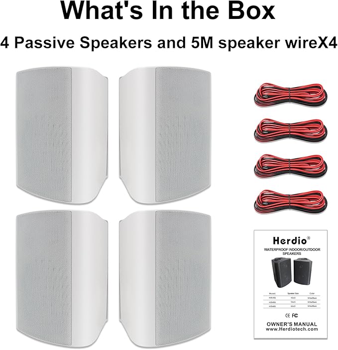 STUDIOFINIX 5.25 Inch 600W Passive Wall Mount Speakers Weather Resistant Indoor Outdoor Speakers for Patio Garage Home,2 Pairs (White)