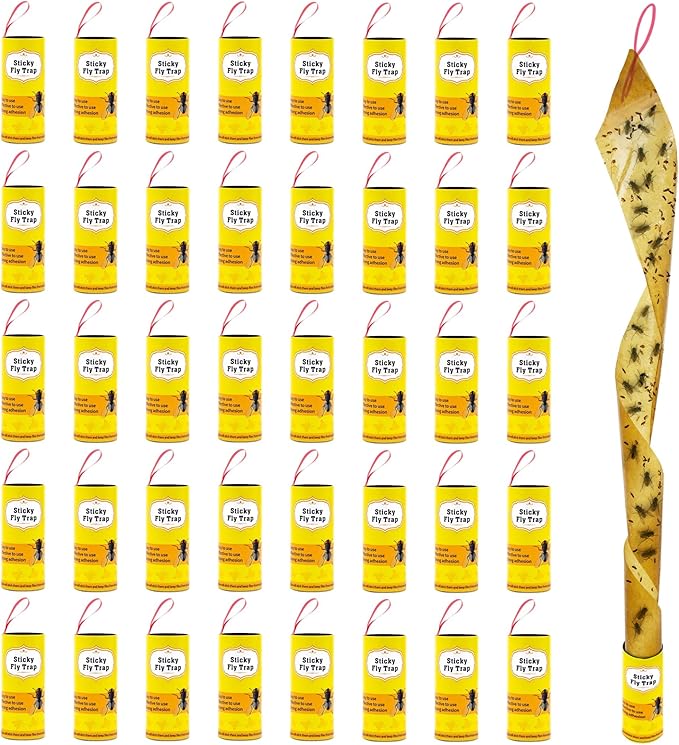 Stingmon 40 Pack Sticky Fly Trap Indoor, Fly Traps Outdoor Hanging, Fruit Fly Trap, Fly Strips Fly Tape Fly Killer Fly Catcher Fly Paper Fly Ribbon, Flying Insect Trap for Bug, Gnat, Insect, Mosquito