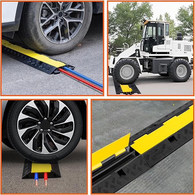 2 Channel 3 Pack Cable Protector Ramp Traffic Wire and Hose Ramp Cord Cover Heavy Duty Channels 11,000 lbs Load Capacity Cable Wire Ramps Speed Bump Driveway Cable Protective Cover
