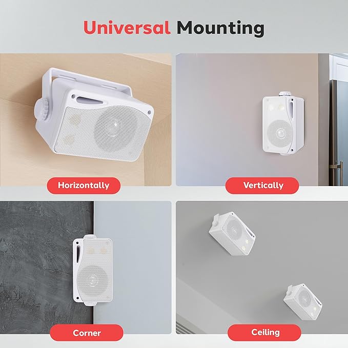 Pyle 3-Way Indoor & Outdoor Box Speaker System - 3.5" 200 Watt Compact Wall Mount Speakers for Home, Patio, Deck, Garage, Poolside, or Studio Use - Dual Speaker Set - PLMR24 (White)