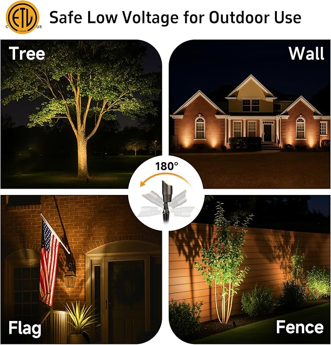 Spot Light Brass - Outdoor Landscape Spotlights 12V, LED Low Voltage Landscaping Uplights, All Weather Hard-Wired Bronze for Backyard Lawn with No Bulbs (8 Pack)