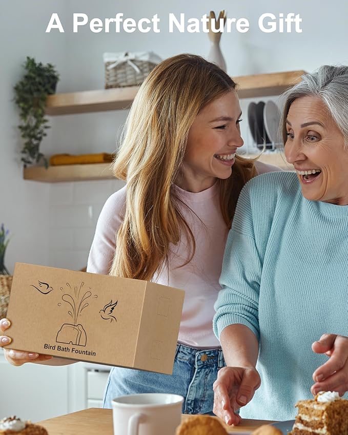 Solar Fountain for Bird Bath with Dry Run Protection Solar Powered Bird Bath Pump with 10 Nozzles,Resin Granite Rock Bird Fountain for Outdoor Water Features,Ponds,Can Cloudy Day Use