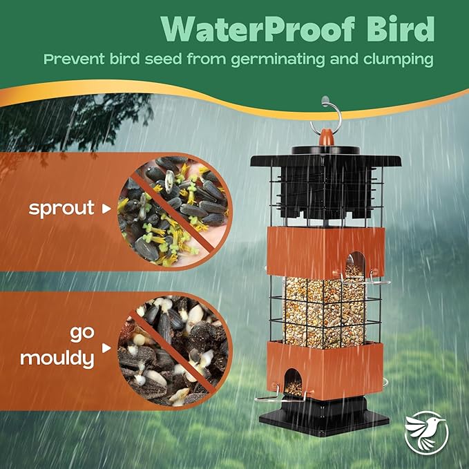 Metal Squirrel Proof Bird Feeder for Outdoors, 2.5LB Hanging Wild Bird Feeder, Weight Activated Mechanism, Weatherproof and Rust-Resistant, Ideal for Cardinals, Finches, and Songbirds