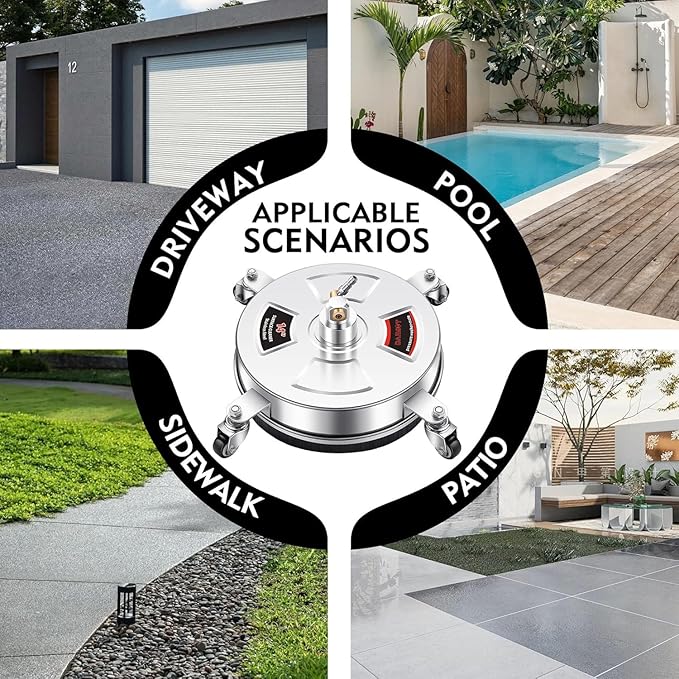 14" Pressure Washer Surface Cleaner with 4 Wheels - Stainless Steel Surface Cleaner for Pressure Washer Attachment for Concrete, Patio, Sidewalk, Deck and Driveways