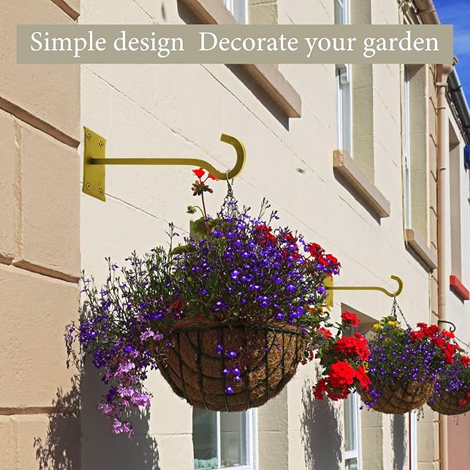 10inch Heavy Duty Plant Hangers Outdoor or Indoor Bird Feeder Hanger Shepherd Hooks 2pcs Gold Metal Wall Hook for Hanging Plant Bracket, Lantern, Flower Basket, Wind Chimes