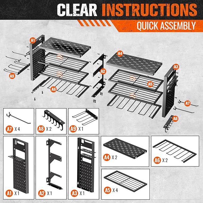 Large Power Tool Organizer Wall Mount, Heavy Duty Tool Organizer with 10 cordless Drill Holder, 4 Layers Garage Organization and Storage Rack, Tool Rack for Garage Workshop, Black