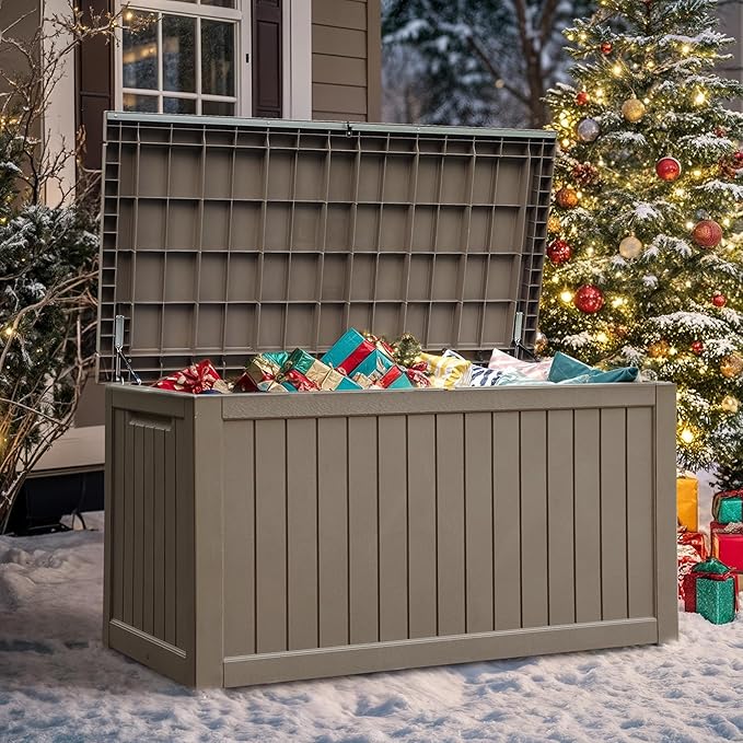 YITAHOME XXL 230 Gallon Large Outdoor Storage Deck Box for Patio Furniture, Outdoor Cushions, Garden Tools and Sports/ Pools Equipment, Weather Resistant Resin, Lockable (Taupe)