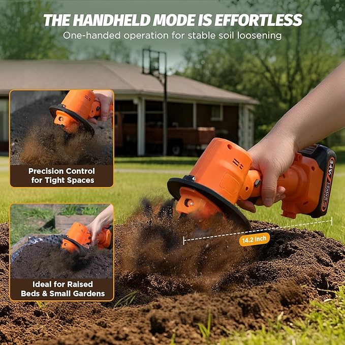 24V Cordless Mini Tiller Cultivator - Lightweight 1.5kg Rototiller, 4" Working Width, 235RPM with 4 Rows Tines for Effortless Gardening - Includes 2x1.5Ah Batteries & Charger