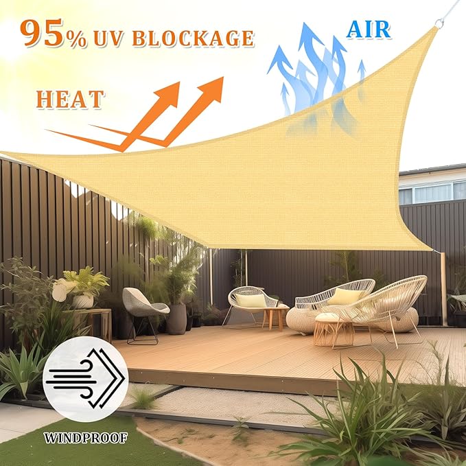 Shade&Beyond Sun Shade Sail Breathable UV Block Outdoor Covering Cloth for Backyard, Pool, 7'X12', Sand (Customized Available)