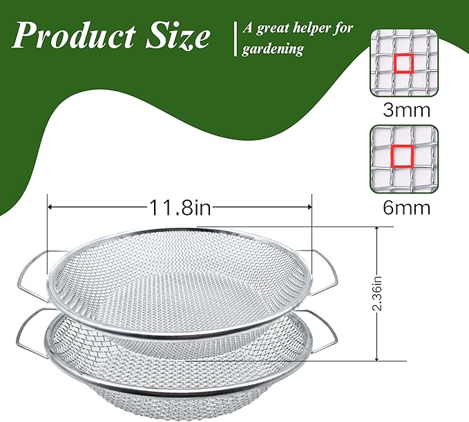 2PCS Soil Sifter for Gardening, Rock Sifter for 5gallon Bucket, Dirt Sifter Compost Sifter, Sifter for Gravel Sawdust Vermicompost, 3mm, 6mm Soil Sifter with Handle