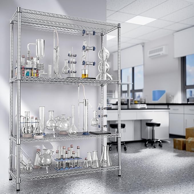 IZEUK 3400 LBS Garage Shelving Wide Storage Shelves 4 Tier Metal Shelves Heavy Duty Adjustable Utility Shelf Rack Chrome 17.7" D x 47.2" W x 70.4" H