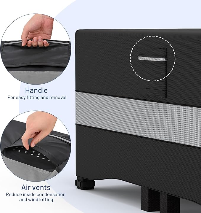 Patio Furniture Set - Waterproof, Heavy Duty Outdoor Couch & Sectional Sofa Cover - Table & Chair Cover - Curved, 90" L x 62" D x 28" H, Grey & Black