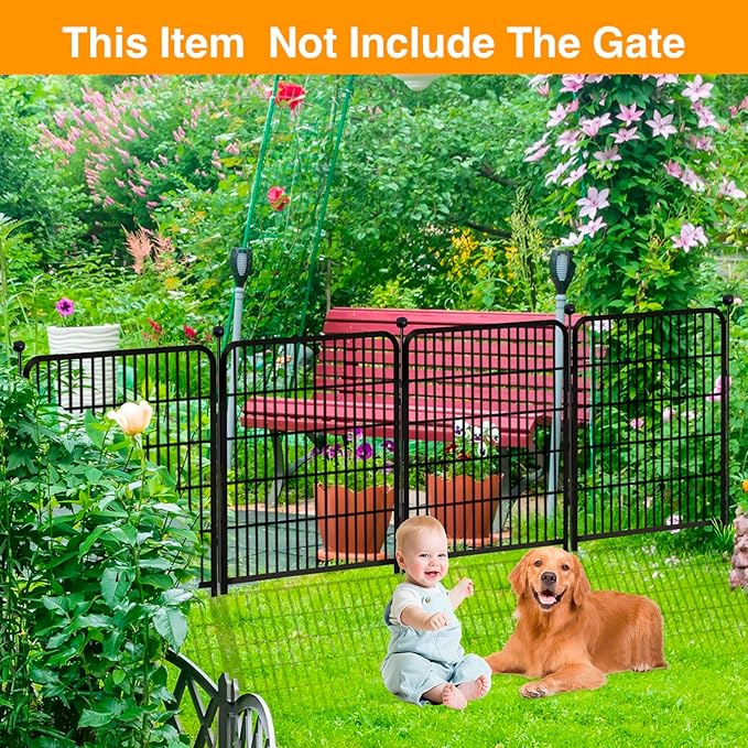 Doorless Garden Fences and Borders for Dogs, 36in(H) 14 Panels Total 31 Ft(L), Black Metal Decorative Garden Fencing, Flower Bed Fencing, Dog Digging Fence Barrier, Rabbit Fence for Flowers