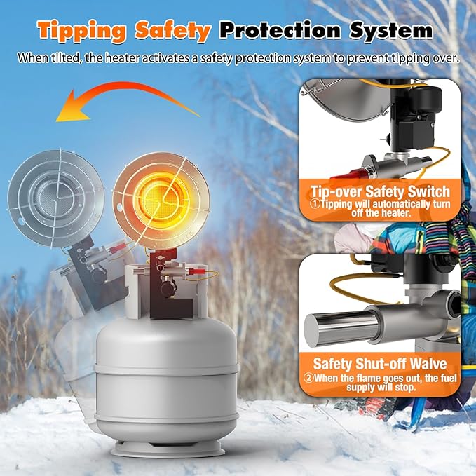 15000BTU Propane Heater, Portable Propane Heater for Outdoor Use with 3 Adjustable Modes and Safety Shut-off Valve for Patio, Camping, Fishing, Garage