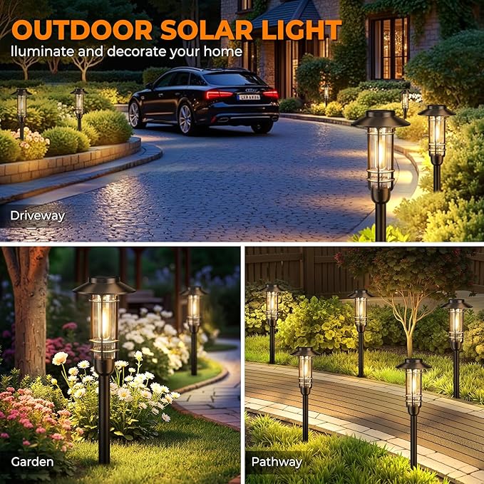 2 Pack Solar Pathway Light Outdoor, Upgraded Bright Solar Powered Garden Light Outside, Waterproof Outdoor Lighting for Landscape Lawn Patio Yard Path Driveway Walkway Decor, Warm White