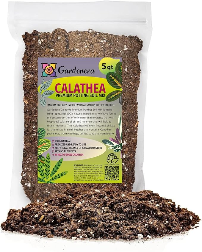 Premium Calathea Plant Soil Mix by Gardenera - Stimulate Growth and Elevate Leaf Patterns with Nourishing Formula - 5 Quart