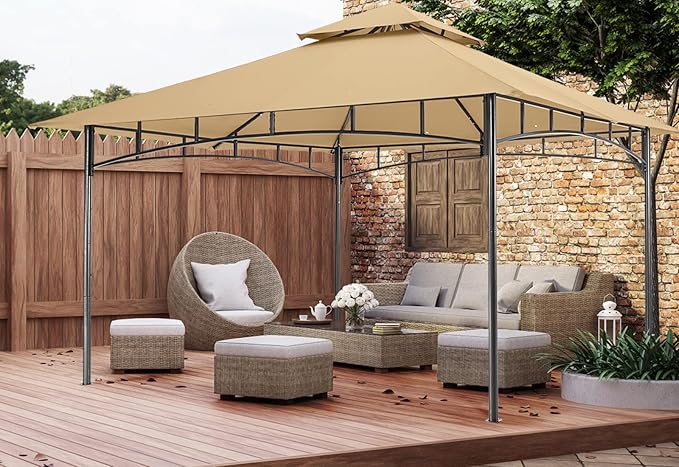 MASTERCANOPY Outdoor Garden Gazebo for Patios with Stable Steel Farme (11x11,Beige)