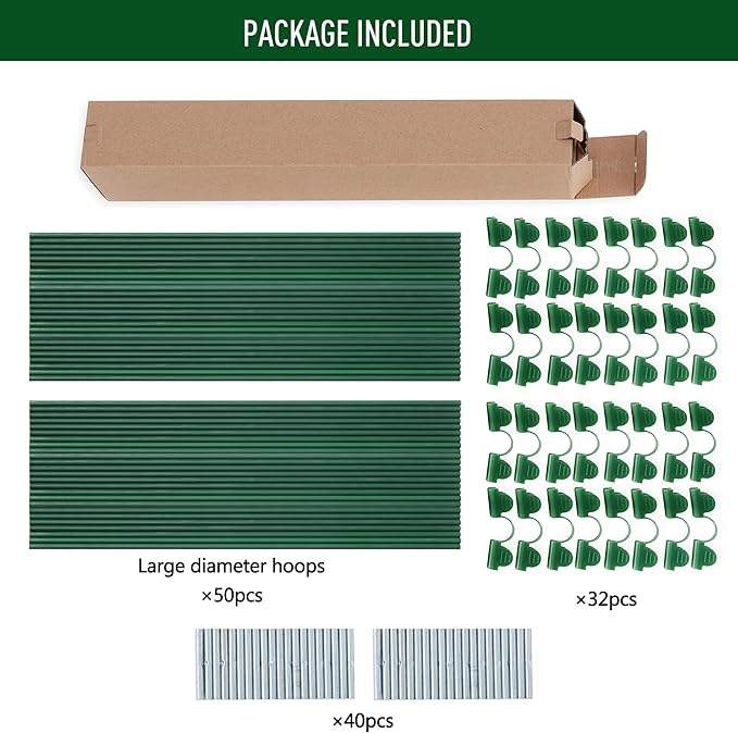 MAXPACE Greenhouse Hoops for DIY 2.8ft or Wider Grow Tunnel, Rust-Free Fiberglass Support Hoops Frame for Garden Fabric, DIY Plant Support Garden Stakes, Gardening Supplies, 50pcs