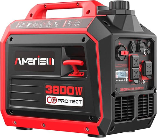 3800W Portable Inverter Generator, Gas Powered, Digital Display, Super Quiet and Lightweight Generator for Camping, Home Emergency Use, Tailgating, RV Ready, EPA Compliant