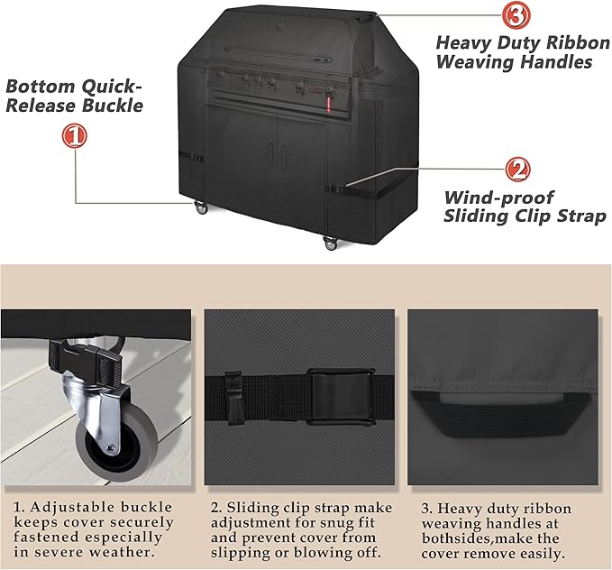 Porch Shield 64W x 24D x 48H inch Premium Gas Grill Cover Up to 64 inch, Waterproof and Fade Resistant 600D BBQ Covers for Weber, Brinkmann, Char-Broil and More, Black