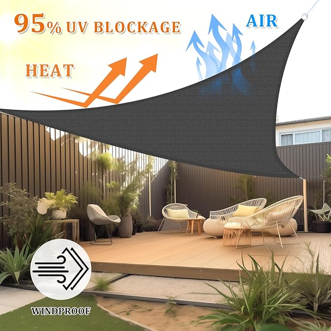 Shade&Beyond Sun Shade Sail Breathable UV Block Outdoor Covering Cloth for Backyard, Pool, 19'X19'X19', Dark Grey (Customized Available)