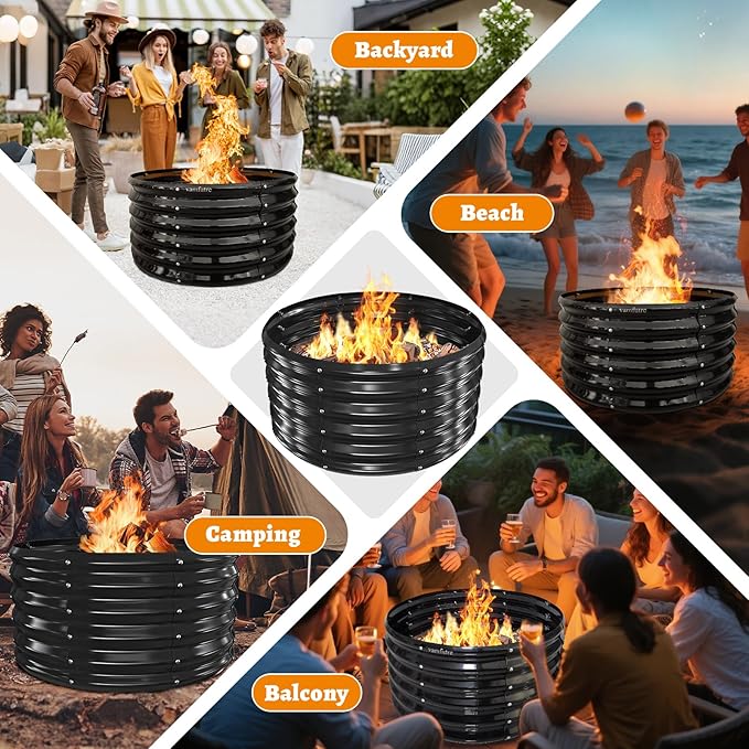 Metal Fire Pit Ring/Bonfire Fire Ring- 32 Inches Diameter, 0.8 MM Thick,1.5 ft High, Durable and Stylish for Outdoor Fire Pits,Patios and Camping (Black, 2.7X2.7X1.5 ft)