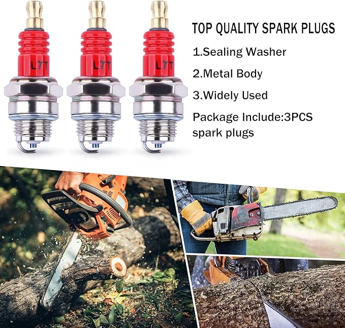 3 Pack L7T Spark Plug for 2-Stroke Small Engine for Husqvarna 33cc 43cc 47cc 49cc Chainsaw Trimmer Lawn Mower Chainsaw Trimmer Blower